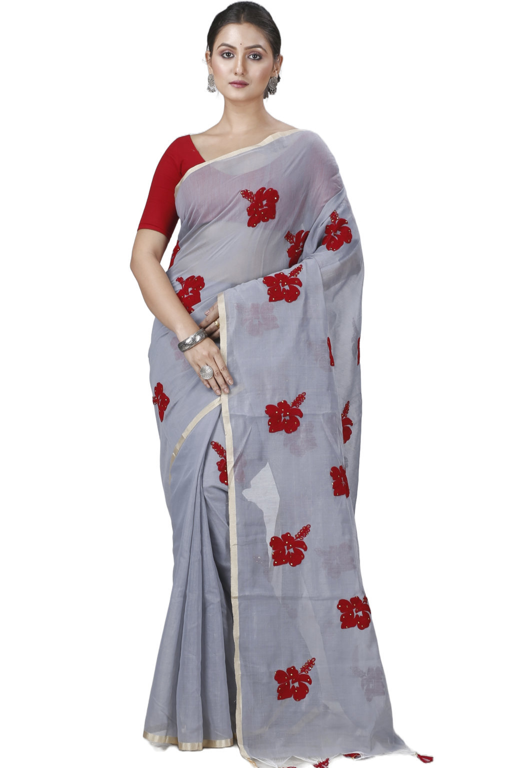 Ash Blended Cotton Joba Hand Loom Saree (1272)
